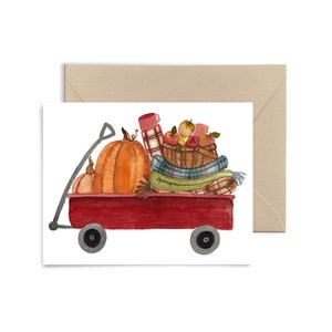 Pumpkin Wagon Greeting Card, Autumn notecard, Apples, Fall Watercolor Card by Little Truths Studio