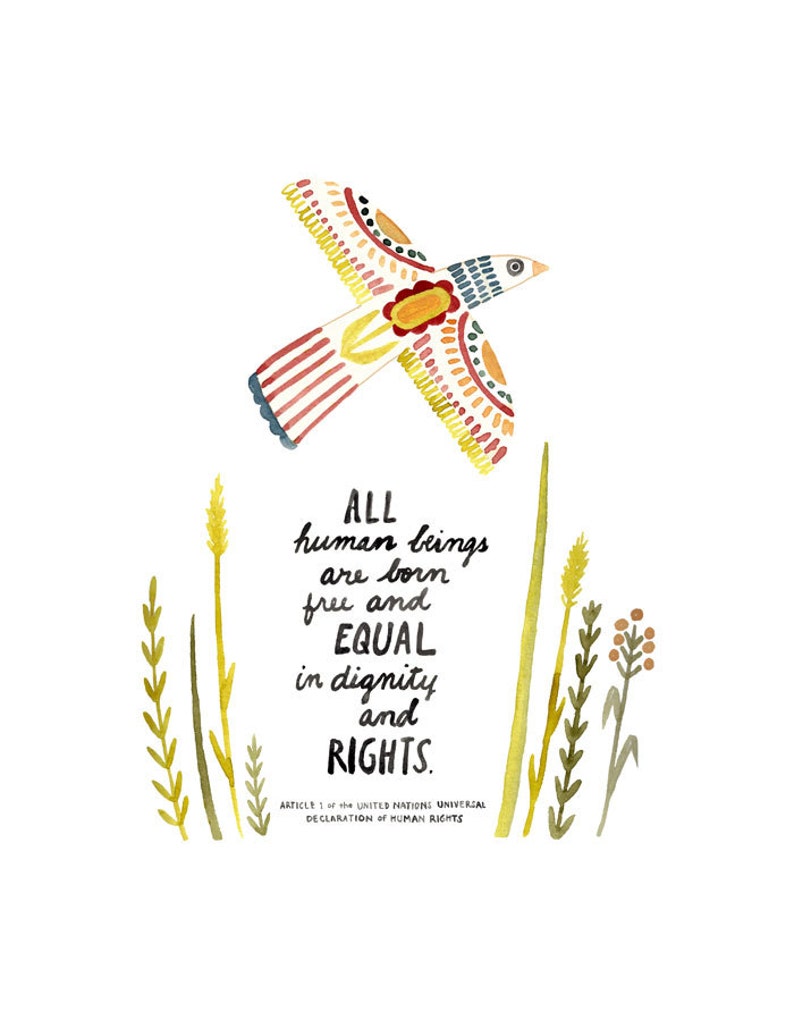 United Nations Declaration of Human Rights Watercolor Art Print, Equal ...