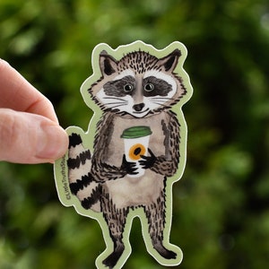 Raccoon With Coffee Sticker, Funny Coffee Lover Sticker, Cute Raccoon Water Bottle Sticker, by Little Truths Studio image 1