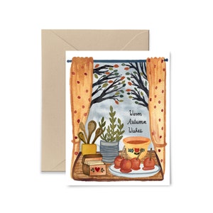 Warm Autumn Wishes Greeting Card, Caramel Apples, Fall Watercolor Notecard by Little Truths Studio