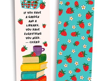 Strawberries Bookmark Set, Cicero Quote, Set of 2 Bookmarks,