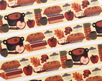 Autumn Apple Cider Washi Tape, Extra Wide Cute Fall Apple Pie Bullet Journaling Junk Journaling Craft Paper Tape by Little Truths Studio