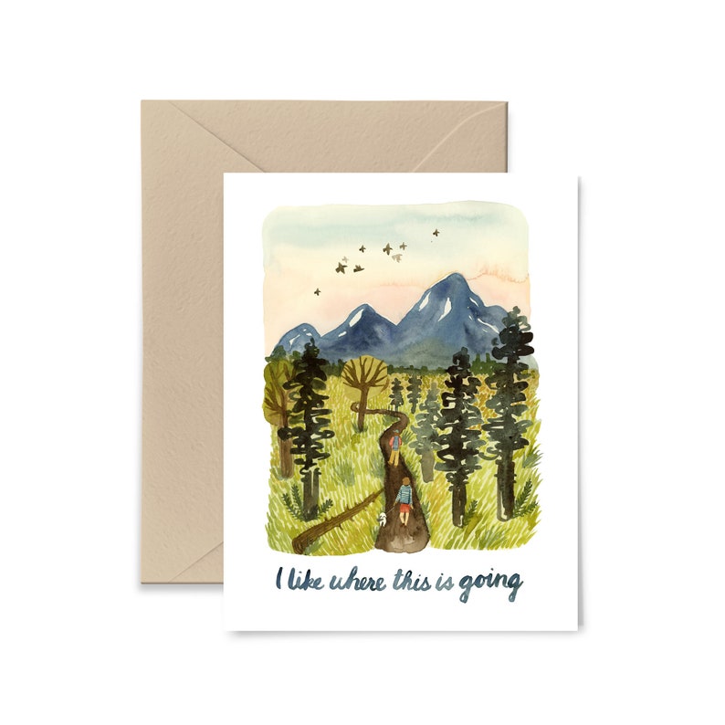 Where This Is Going Relationship Card, Hiking, New Relationship Card, Valentine, Watercolor Greeting Card by Little Truths Studio image 1