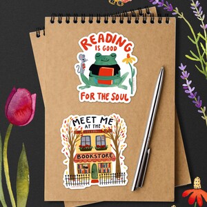 Meet Me At The Bookstore Sticker, Cute Book Sticker, Cute Bookstore, Gifts for Book Lovers, Cozy Autumn Bookshop, Book Worm Gift for Readers image 2