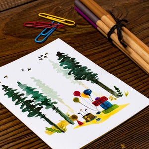 Woodland Birthday Card, Watercolor Card, Birthday Picnic, Nature ...