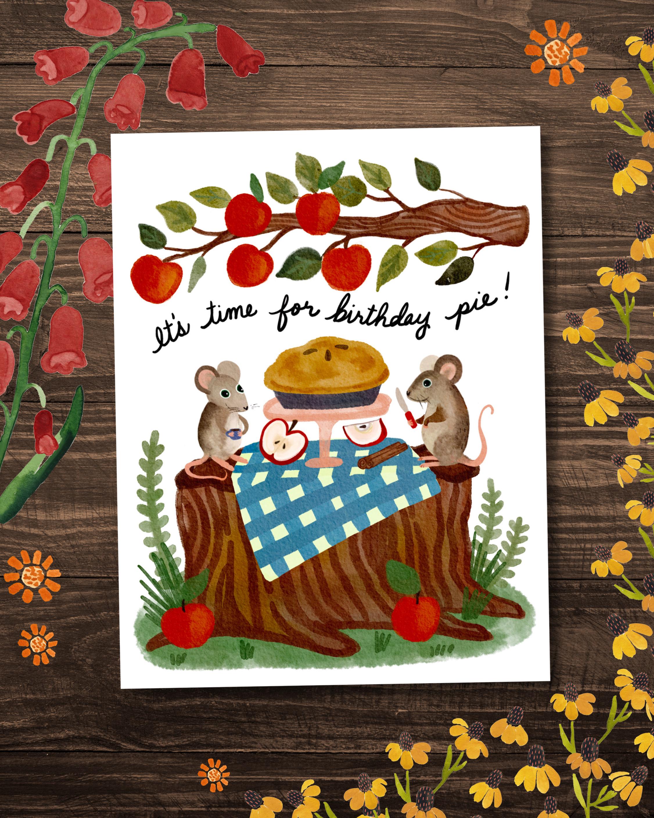 Mouse Radiator Pie It's Time for Birthday Pie! Cute Mice Birthday Card, Cute Mouse, Apple ...