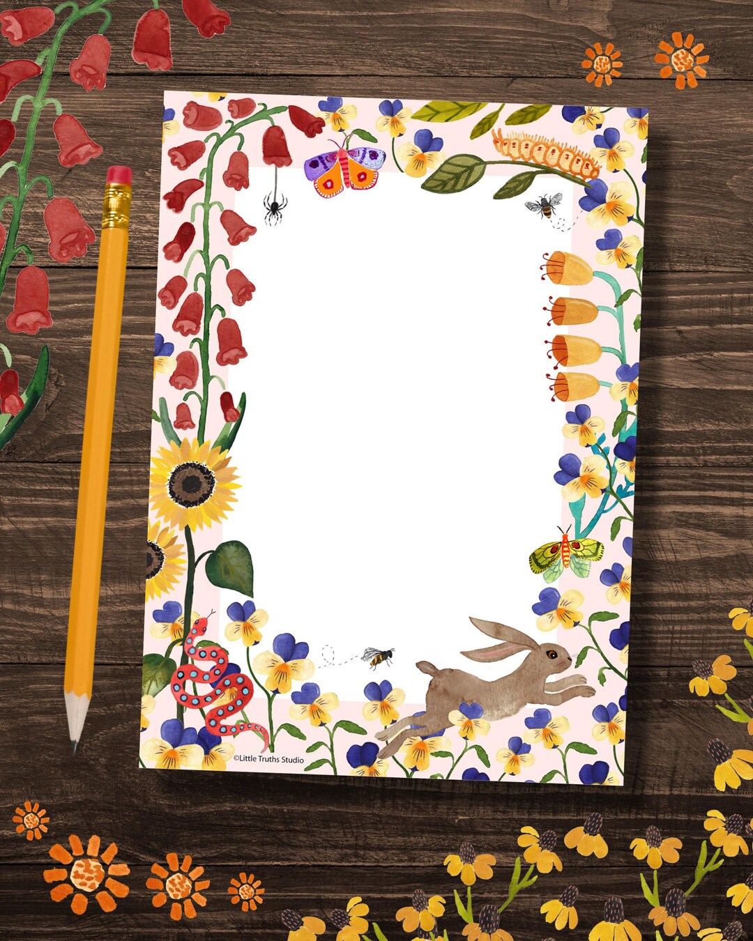 Life is Beautiful Notepad, 5 X 7 Floral Notepad, Cute Rabbit ...