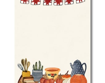 Autumn Notepad, 5 x 7 planner pad, cute fall to-do list, Halloween, cozy autumn stationery