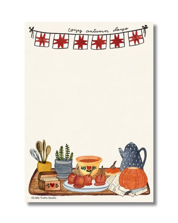 Autumn Notepad, 5 x 7 planner pad, cute fall to-do list, Halloween, cozy autumn stationery