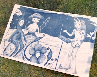 Original cyanotype postcard, theremin