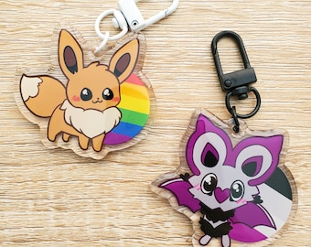 Llaveros acrílicos LGBTQ+ Pride Mon' / 2 pulgadas / arco iris, gay, asexual / eevee, noibat