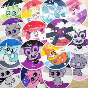 Asexual Spectrum Pokemon Round Vinyl Stickers | 3 inches | Graysexual Demisexual Fraysexual Cupiosexual Aroace Alloace Oriented Akoisexual