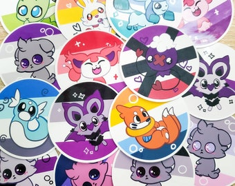 Asexual Spectrum Pokemon Round Vinyl Stickers | 3 inches | Graysexual Demisexual Fraysexual Cupiosexual Aroace Alloace Oriented Akoisexual