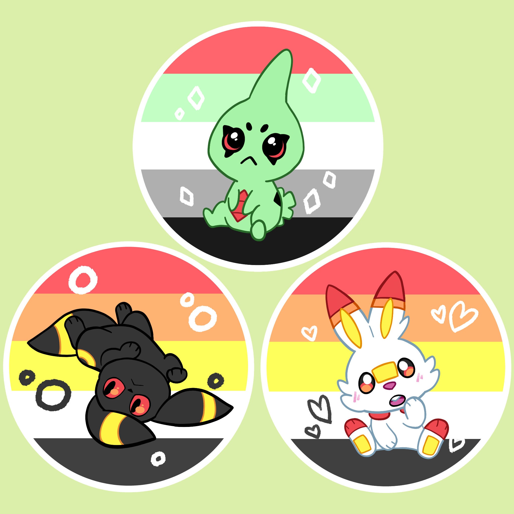 Aromantic Spectrum Pokemon Round Vinyl Stickers | 3 Inches
