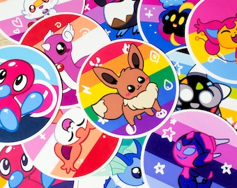 LGBTQ+ Set 1 Pokemon Round Vinyl Stickers | 3 inches | Rainbow Gay Queer Lesbian Bisexual Pansexual Polyamorous Abrosexual