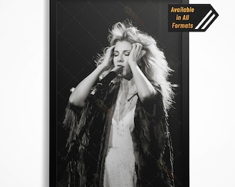 Gold Dust Woman 70s B&W Print | Ethereal Boho Rock Fringe Poster Wall Art