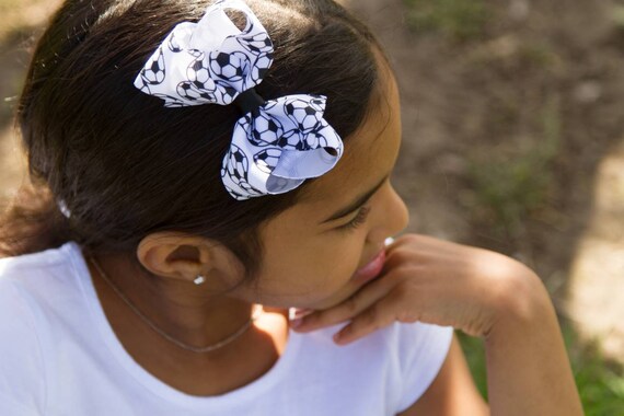 Soccer Bow Soccer Hair Bow Simple Soccer Hair Bow Black Etsy