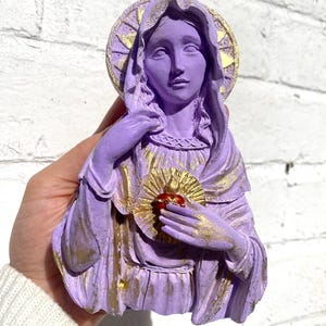 Virgin Mary statue, sacred heart, standing ornament, wall decor, handmade.