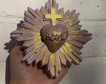 Handmade Sacred Heart Wall Decor: Lilac & Gold Milagro Heart