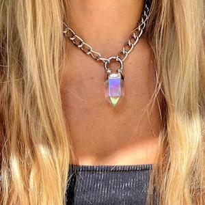 Big Angel Aura Quartz Chunky Chain Crystal Necklace.
