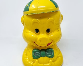 Pot à biscuits vintage Alladin USA en plastique Paddy Pig des années 40