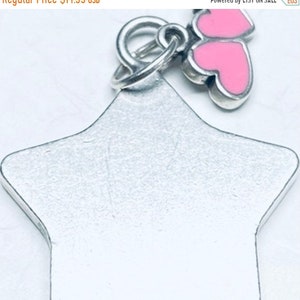 SALE NOW Vintage Star & Hearts Charm, Sterling Silver Charm, VTG 925 Star Charm, Round Charm, Pink Enamel 925