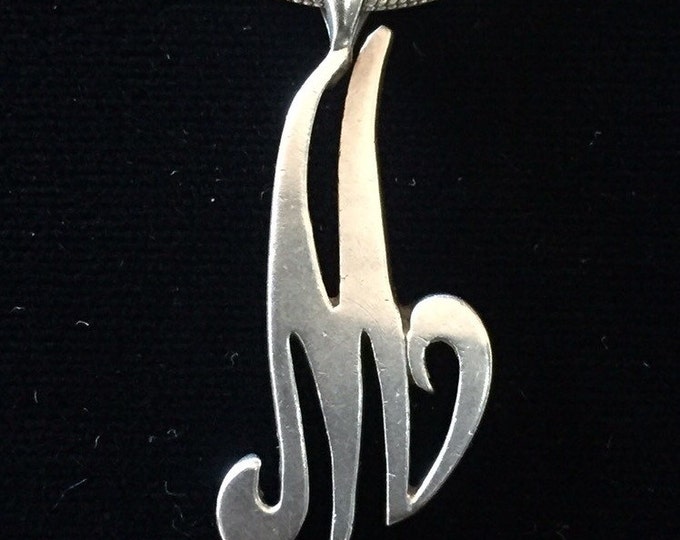 Sterling m Pendant, Retro M Necklace, Retro Script M 925. Silver m