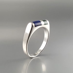 Ring Lapis Lazuli and Malachite with silver unique gift for her blue green natural gemstone modern design September December birthstone