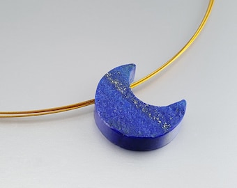 Pendant Lapis Lazuli raw stone moon unique gift for her or him genuine blue gemstone December birthstone anniversary DDP US paid