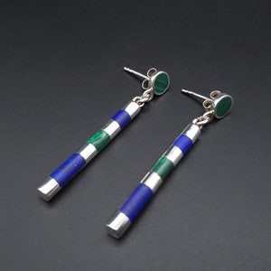 Longues boucles d'oreilles pendantes en lapis-lazuli et malachite avec de l'argent, un cadeau unique pour elle, une pierre précieuse naturelle bleu-vert, une pierre de naissance de décembre, payée par DDP aux États-Unis