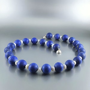Lapis Lazuli pearl necklace unique anniversary gift for her with natural matte blue gemstone September and December birthstone