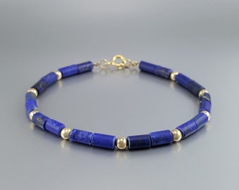 Matte bracelet Lapis Lazuli and gold unique gift for her or him blue natural gemstone September and December birthstone anniversary gift