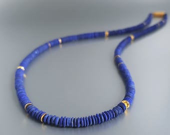 Necklac Lapis Lazuli gold handmade unique gift for her or him genuine matte blue gemstone September December birthstone gift DDP US paid