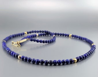 Necklace matte Lapis Lazuli and gold beads unique gift for her natural genuine blue gemstone December September birthstone anniversary