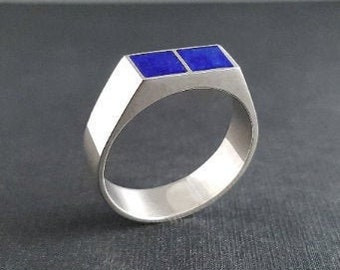 Ring Lapis Lazuli and silver unique gift for her or him natural blue afghan gemstone inlay work September December birthstone anniversary