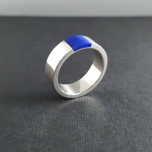 Ring Lapis Lazuli modern band with silver unique gift for her natural genuine blue afghan gemstone September December birthstone anniversary