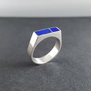 Ring Lapis Lazuli and Sterling silver square and rectangle blue natural gemstone unique gift for her or him September December birthstone