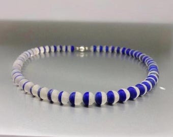 Statement necklace Lapis Lazuli Rock Crystal unique gift for her natural blue white gemstone special effect December birthstone DDP US paid