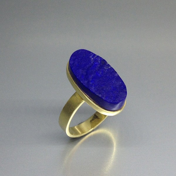 Ring oval Lapis Lazuli raw stone with solid 18k gold unique gift for her natural blue gemstone September December birthstone anniversary
