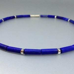 Necklace matte Lapis Lazuli and silver unique gift for her or him natural blue gemstone September December birthstone 9 year anniversary