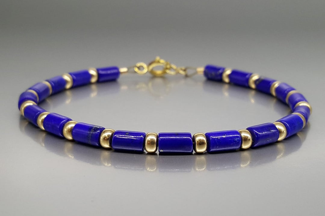 Bracelet Lapis Lazuli and Gold Unique Gift for Her or Him Polished