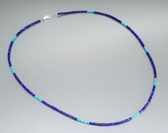 Fine necklace Lapis Lazuli Turquoise unique gift for her or him tubes natural blue gemstone September December birthstone men's DDP US paid