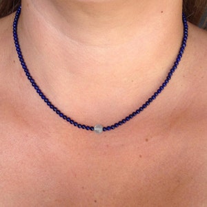 Fine necklace Lapis Lazuli Aquamarine unique gift for her natural genuine light and dark blue gemstone March September December birthstone