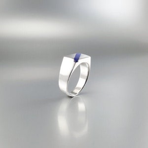 Ring Lapis Lazuli stripe and silver unique gift for her or him natural blue afghan gemstone inlay work September December birthstone image 5