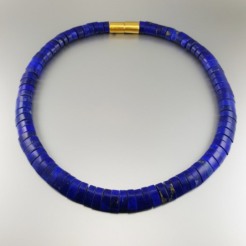 Collier En Lapis-Lazuli Naturel D'Afghanistan - Pierre Ronde Polie - Longueur 44cm - Pièce Unique Antique