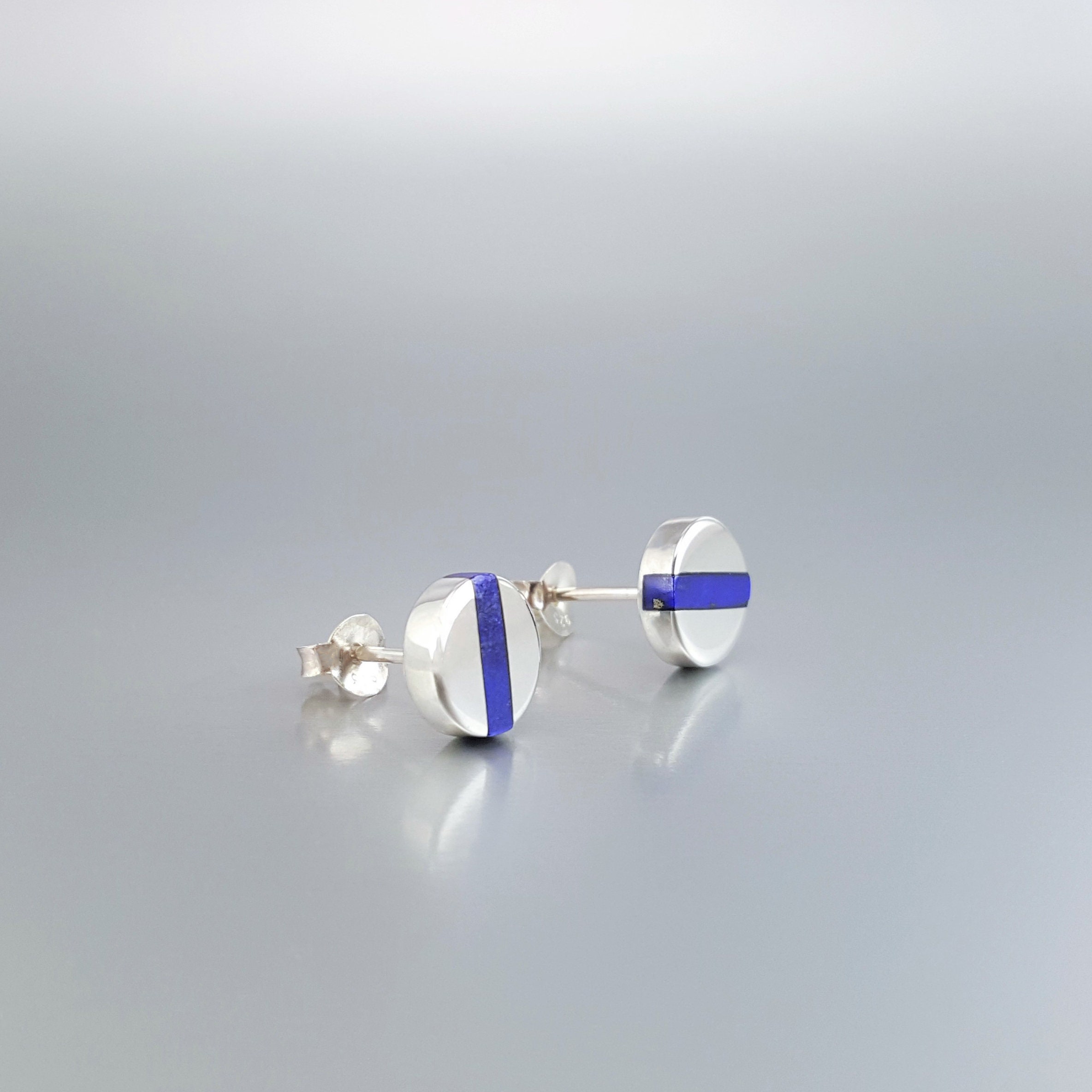 Earrings Lapis Lazuli and silver gift for her or him round studs 9mm with natural blue gemstone September December birthstone