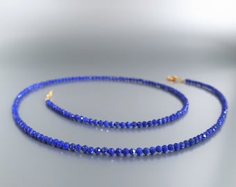 Dainty necklace Lapis Lazuli handmade unique gift for her or him royal blue sparkling faceted gemstone September birthstone DDP US paid