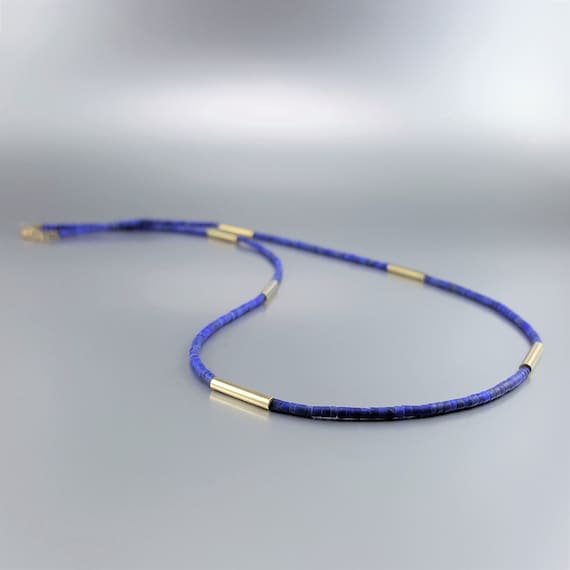 Necklace fine Lapis Lazuli gold unique gift for her or him natural matte blue genuine gemstone September December birthstone DDP US paid