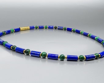Necklace Lapis Lazuli Malachite gold handmade unique gift for her or him with blue green gemstone September December birthstone anniversary