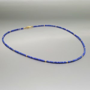 Dainty necklace Lapis Lazuli and gold or silver beads unique gift for her natural genuine matte blue gemstone December September birthstone